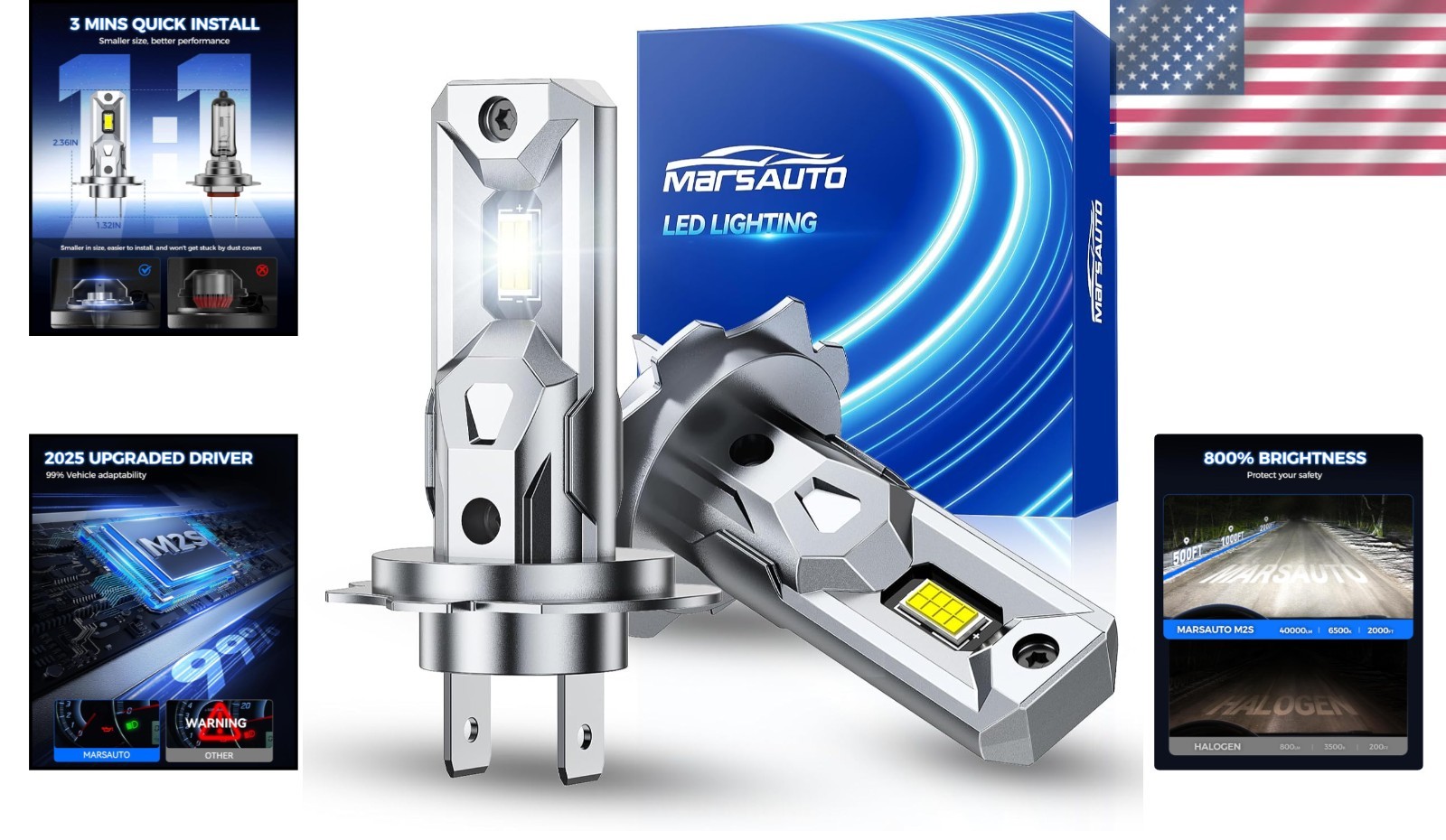 H7 LED Headlight Bulbs – 8X Brighter, 80,000hr Lifetime, Universal Fit