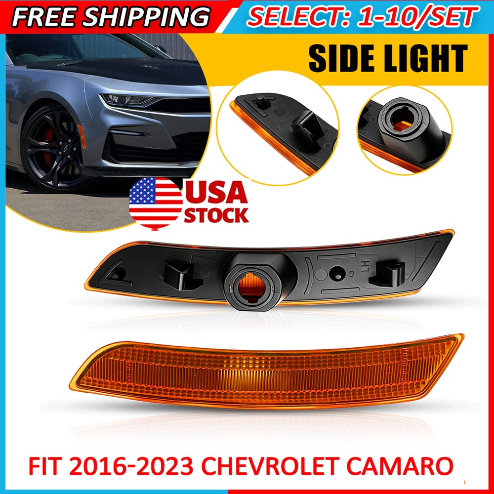 2-20x Bumper Front LED Side Marker Light Covers Amber For 16-23 Chevrolet Camaro