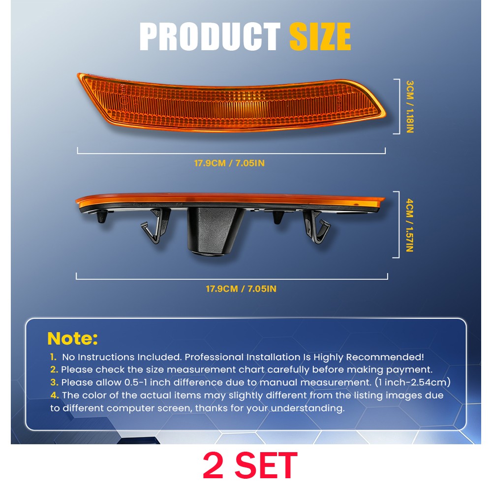 LED Side Marker Light Housings 4PCS Fits 2016-23 Chevrolet Camaro Amber 23169181