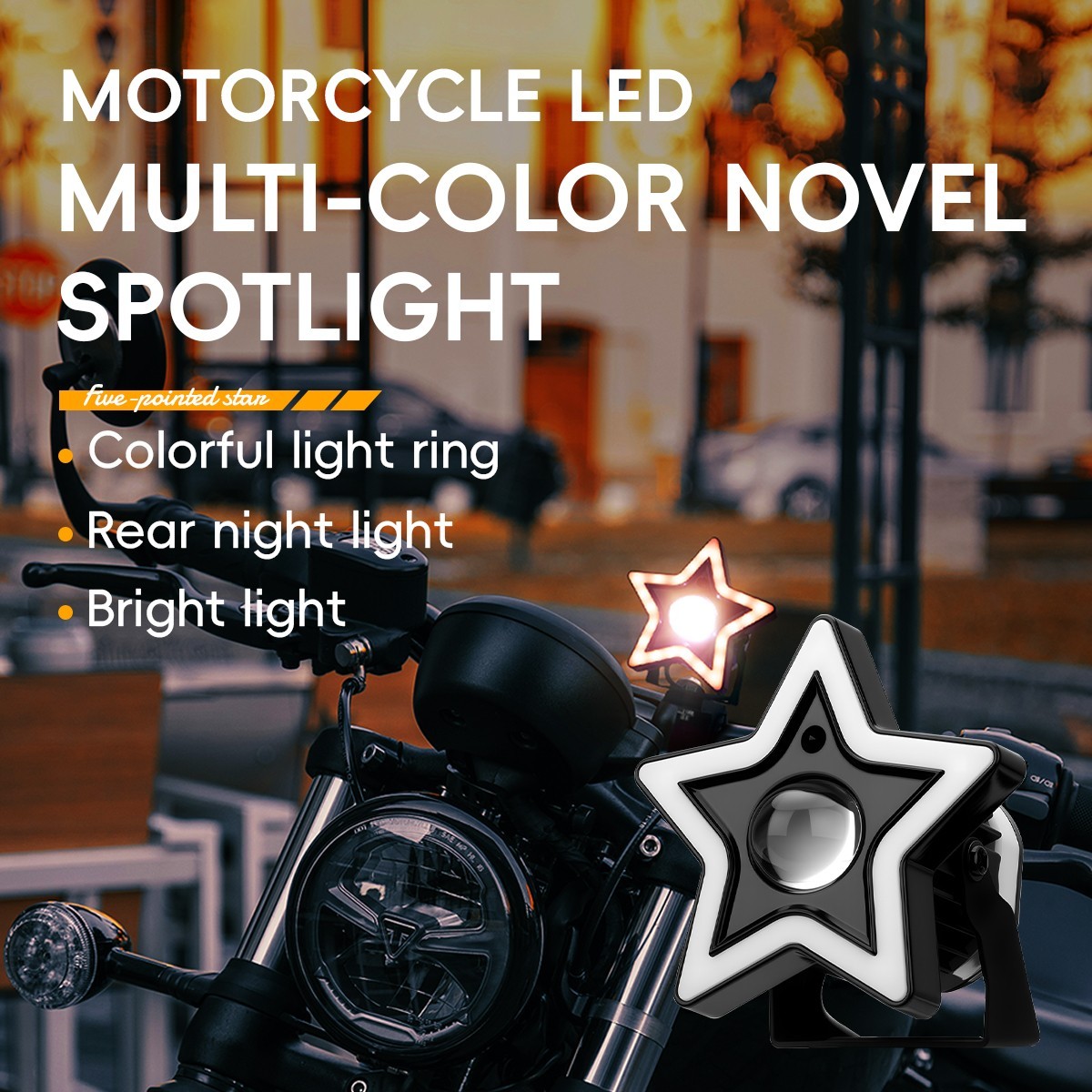 Motorcycle LED External Headlight Seven Color Star Shaped Front Spotlight