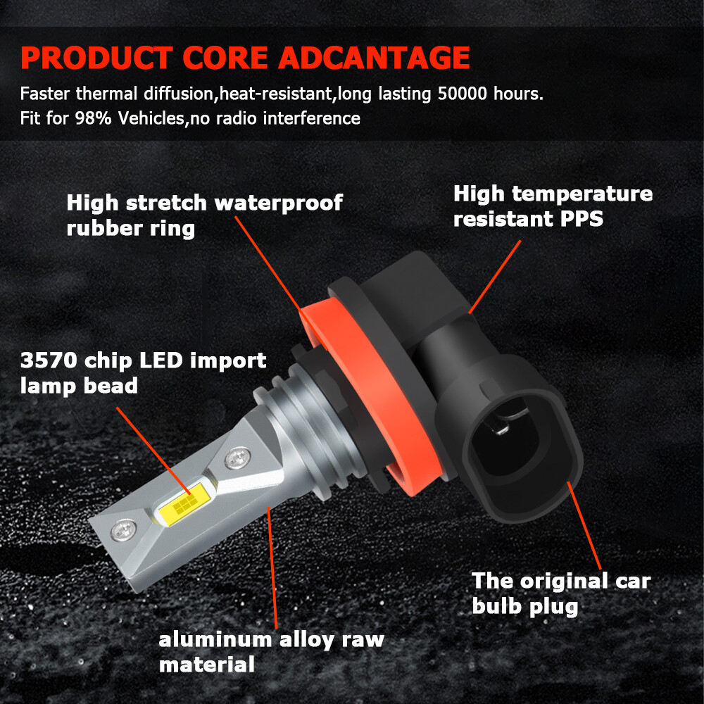 H7 H11 LED Headlight Bulbs 50W 6000K Bright White High Low Beam Replace Kit 4Pcs