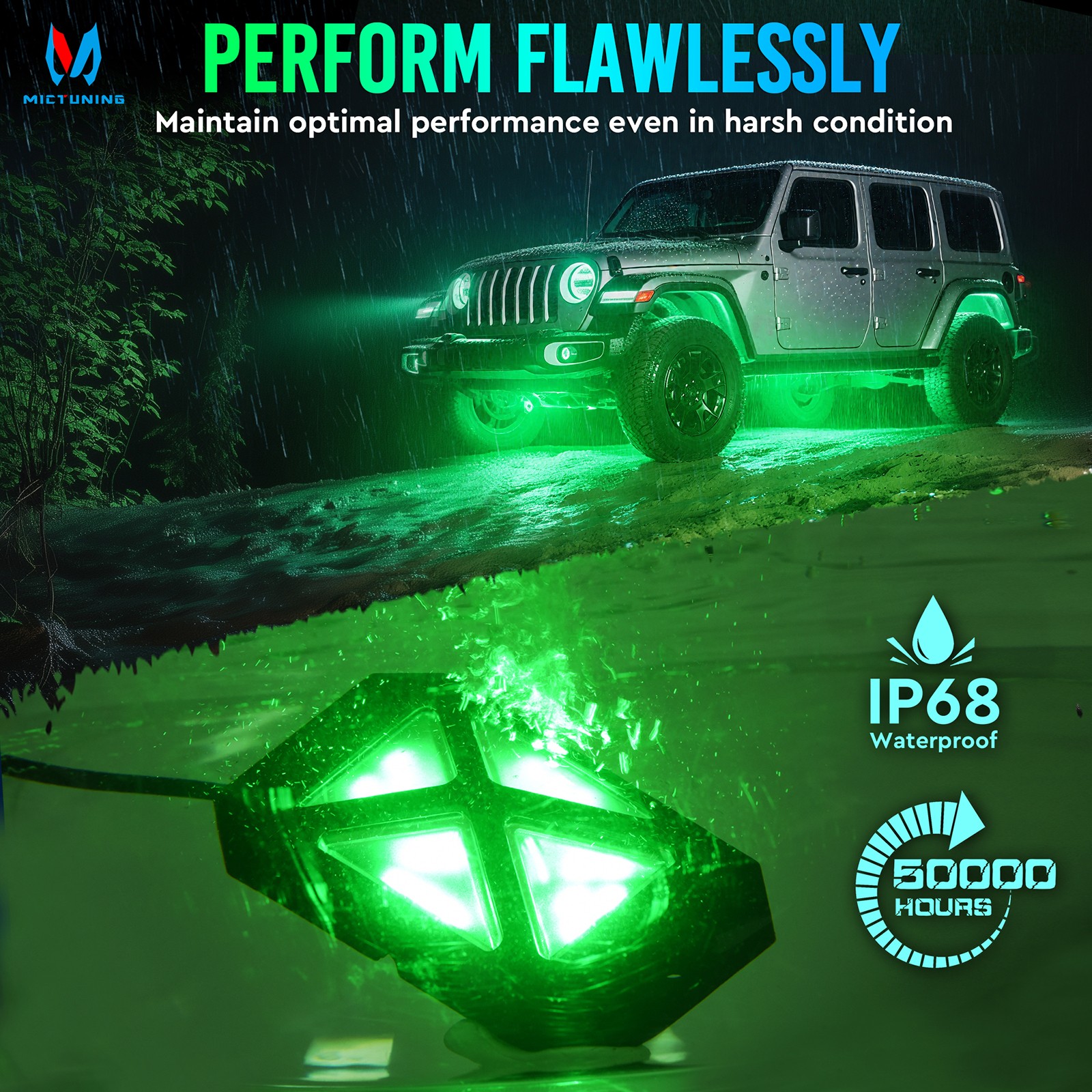 MICTUNING RGB Rock Lights 4 Pods Underglow Underbody Neon Lights for Truck ATV