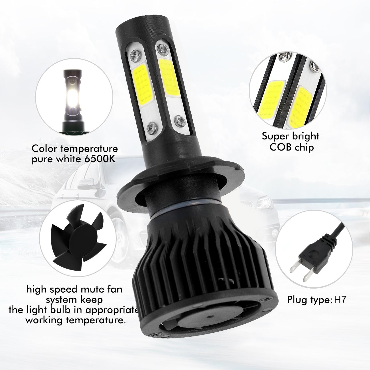 2026 4-Sides H7 LED Headlight Conversion Bulbs High/Low Beam 6500K Super Bright