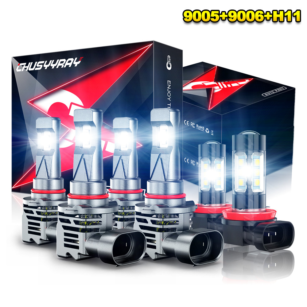 MINI 9005 9006 H11 Combo LED Headlight Bulbs Fog Kit 6000K White High Low Beam