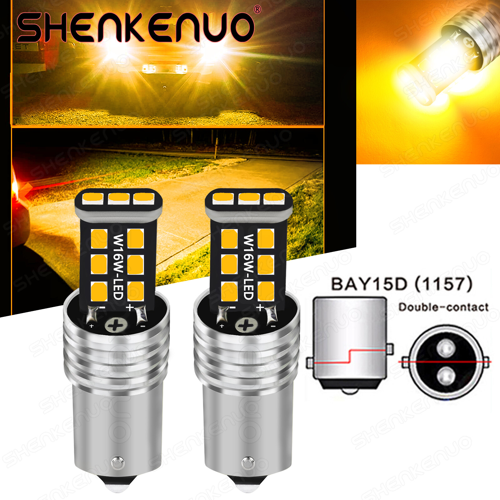 2x 1157 Amber Yellow LED Turn Signal Indicator Parking Light Bulbs CANBUS 15SMD