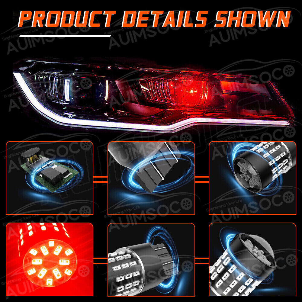 4X 7440 7443 Bulbs RED Anti Flash Brake Tail Stop Light LED Bulb For Honda