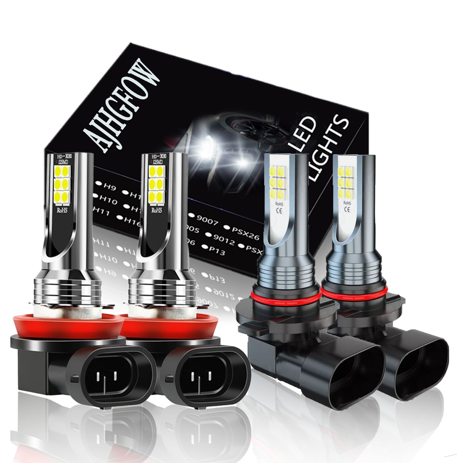 H11 9005 LED Headlight KIT Combo Bulbs 10000K High&Low Beam Super Bright White A