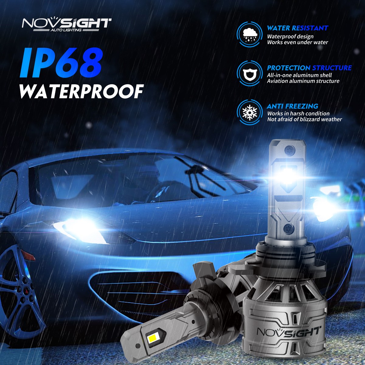 NOVSIGHT 9012 LED Headlight Bulbs kit Hi Low Beam 6500K Super Bright High Power