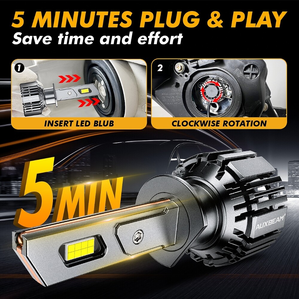 AUXBEAM For Ford Focus 2012-2018 LED Headlights High Low Beam Fog Light Bulbs