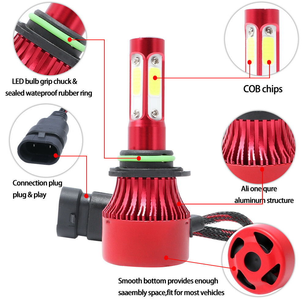 4-Side 9005 9006 Combo LED Headlight Kit High Low Beam Bulb 6000K 4800W 720000LM
