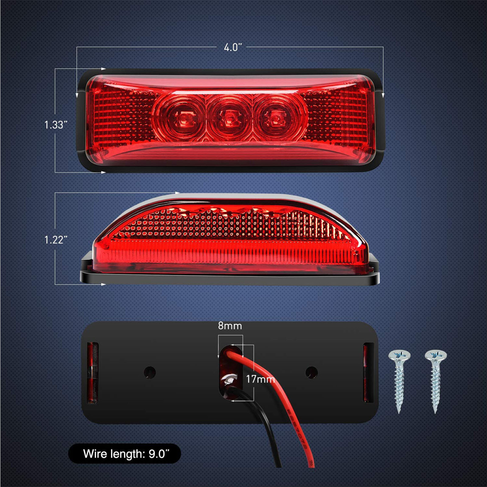 4x Amber Red 3LED Side Marker Lights RV Truck Trailer Clearance Light Waterproof