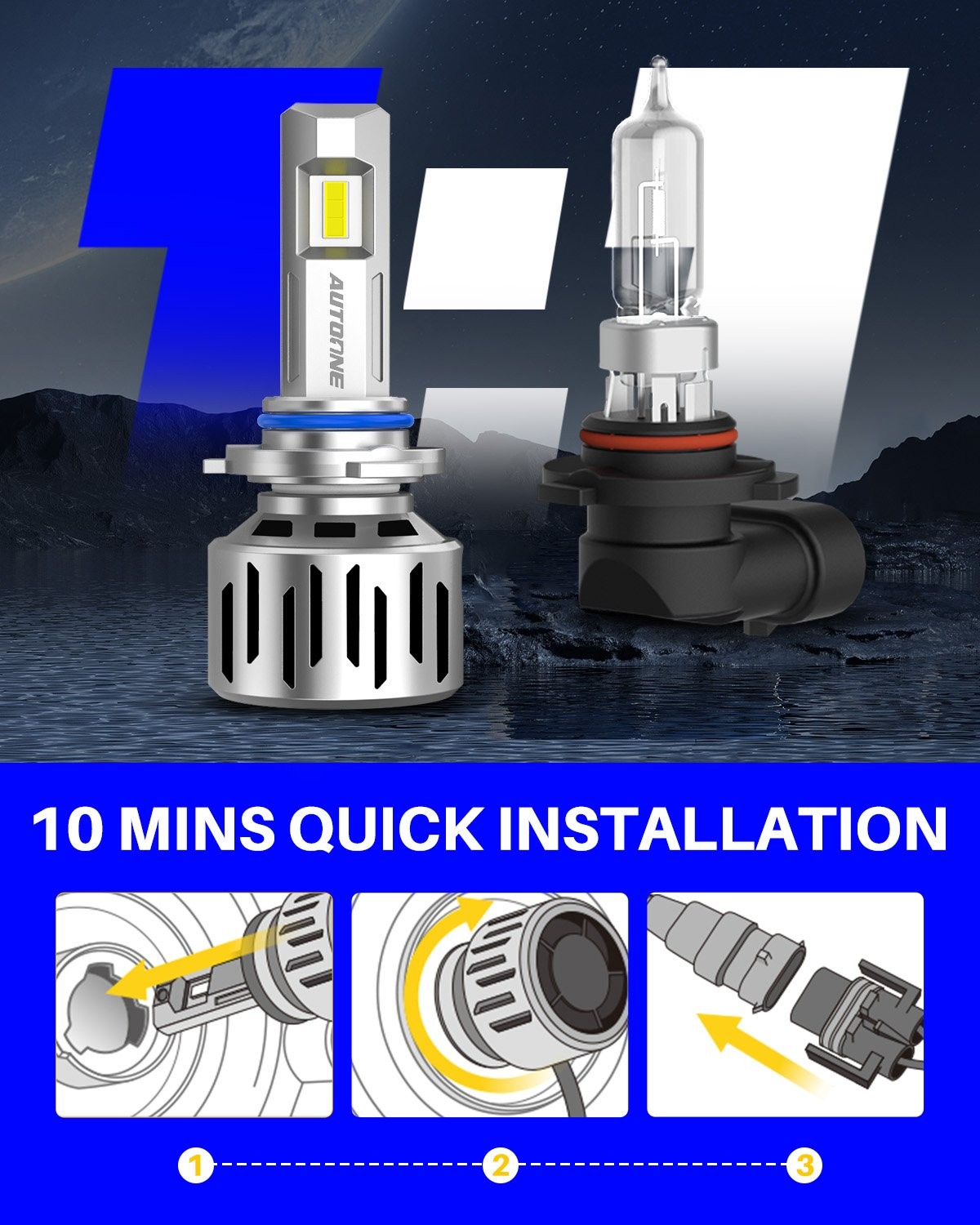 CANBUS AUTOONE 9006 HB4 LED Headlight Bulb Kit Hi/Low Beam Bright 6500K White