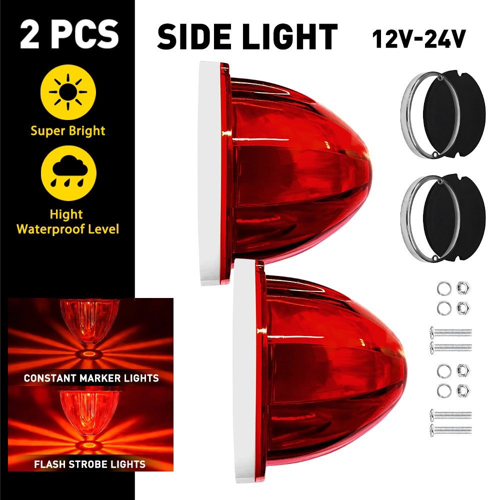2x Red Flash LED Watermelon Lights For Truck Trailer Round Side Marker Lamps 12V