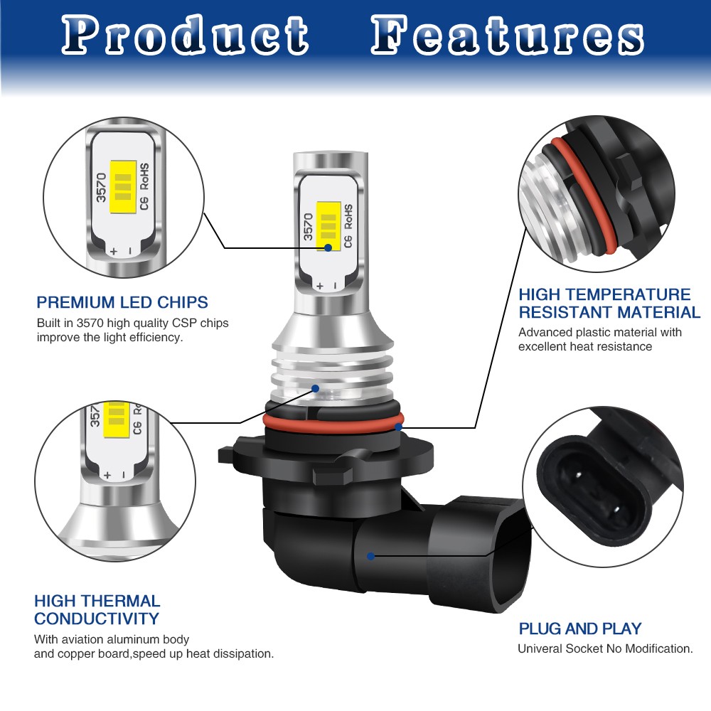 9005+9006 LED Headlight Combo High Low Beam Bulbs Kit Super White Bright Lamp 4x