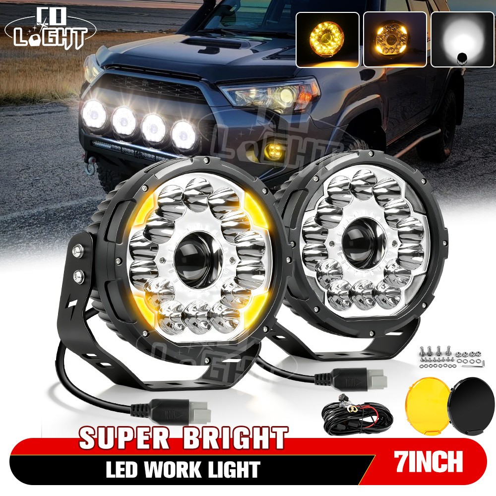 Auxbeam Round LED Offroad Lights 7″ Inch Laser Spot Driving Light Pods with DRL