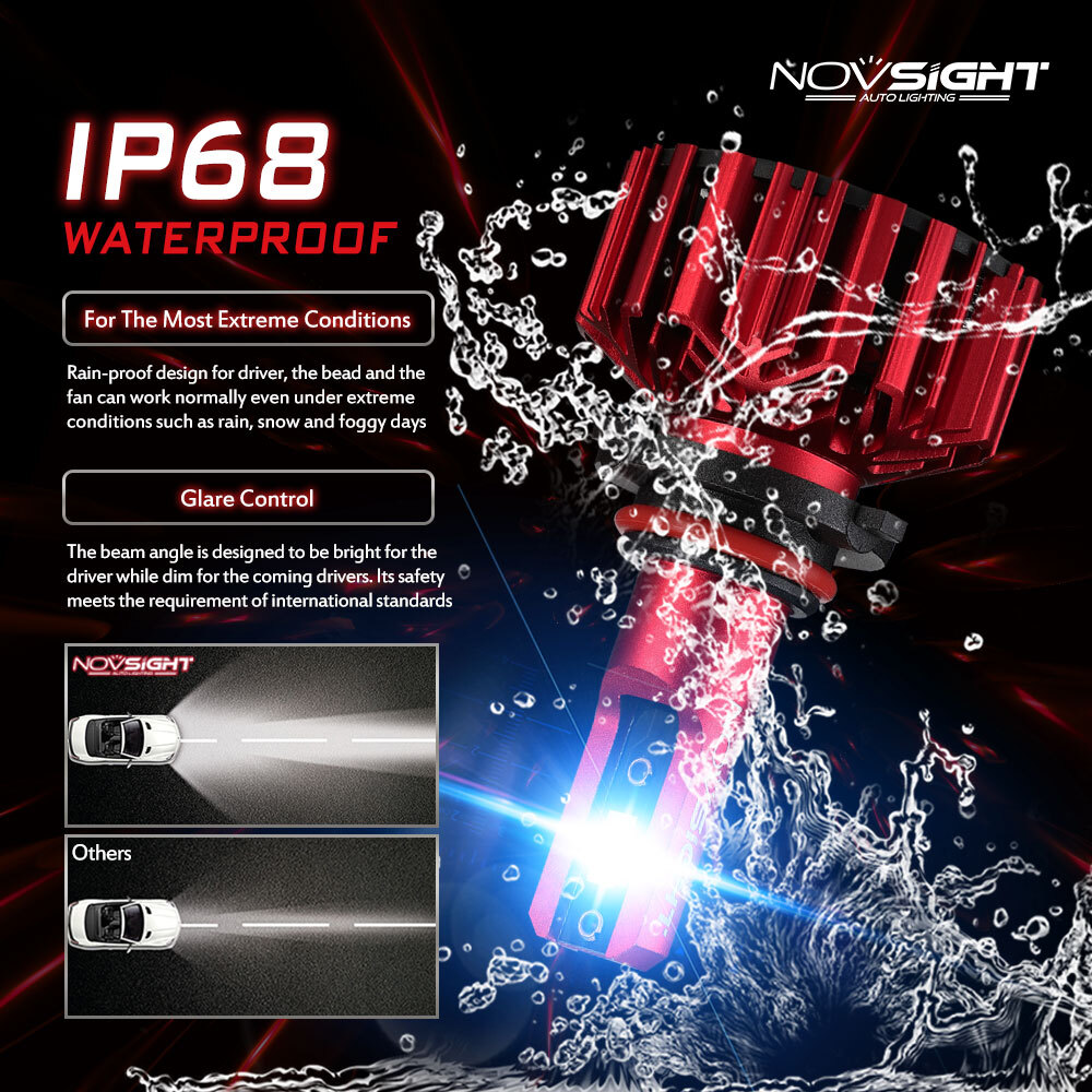 NOVSIGHT 9006 Led Headlight Bulbs 6000K Cold White High Power 15000LM Brighter