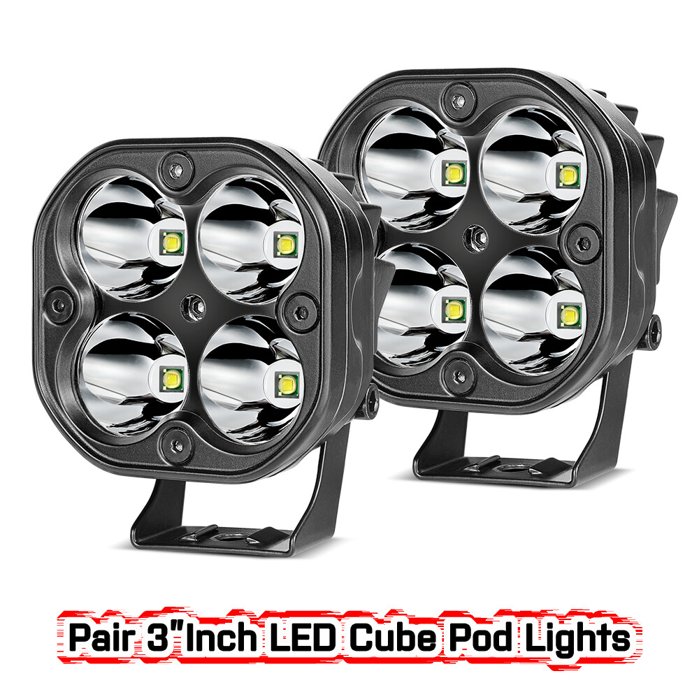 2Pcs 3inch LED Cube Pods Work Lights Front Bumper LED Fog Driving Lamp Boat ATVs
