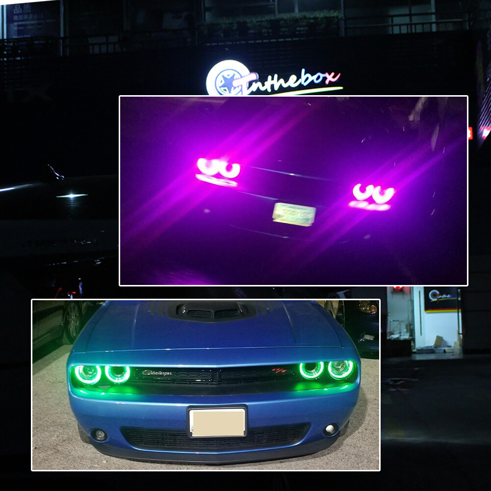 For 15-18 Dodge Challenger RGBW Halo DRL Headlights LED Boards Bluetooth Control