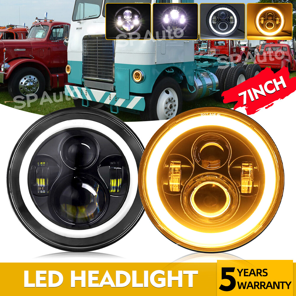 Pair 7 inch Round LED Headlights HI-Lo Beam For Freightliner Coronado 2001-2016