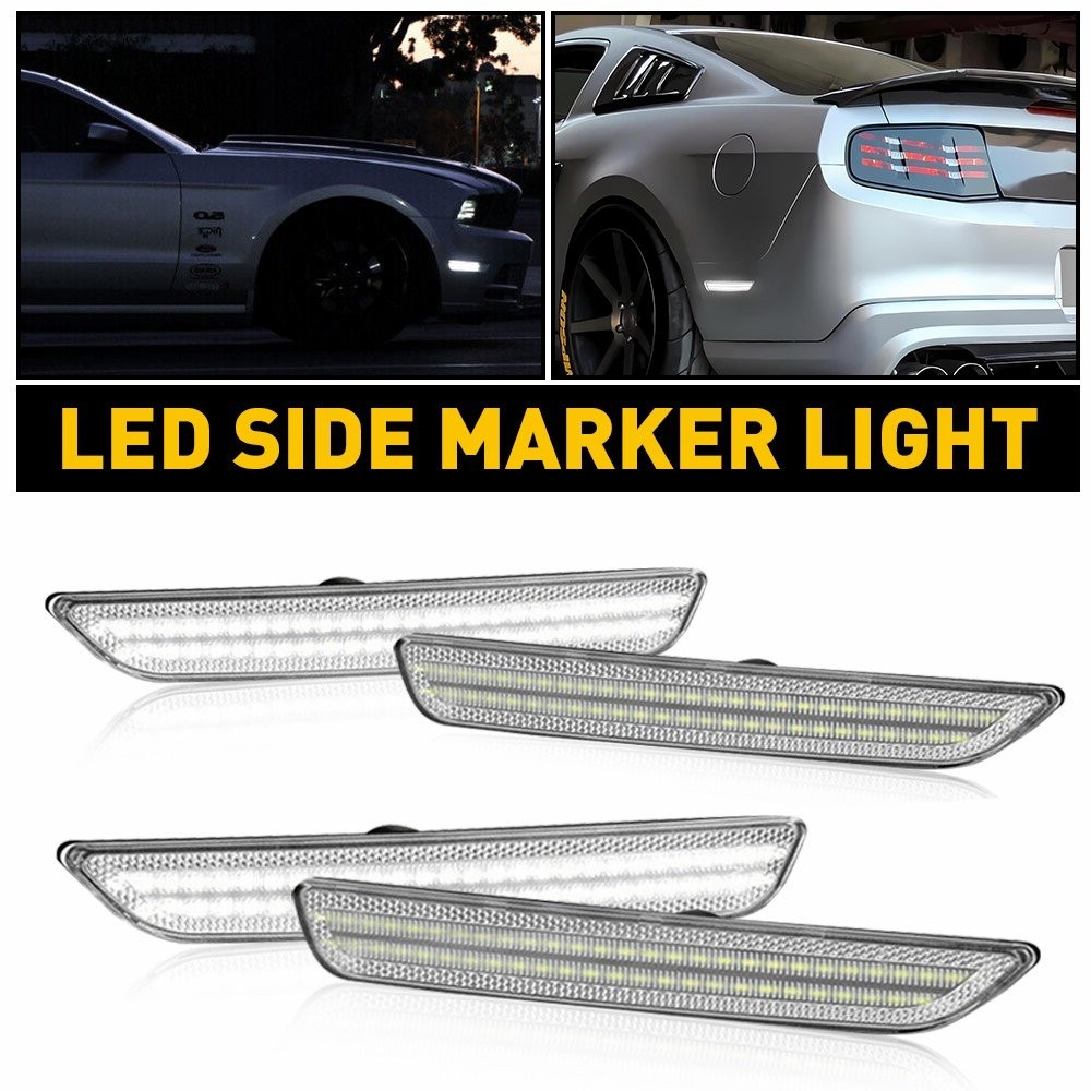 For 2010-14 Ford Mustang LED White Side Marker Light Clear Lens Front Rear 4pcs