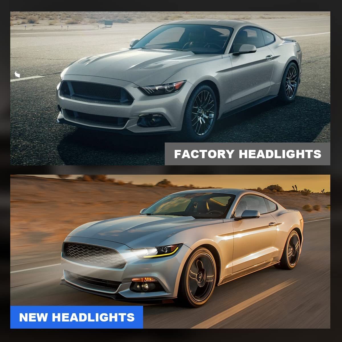 For 2015 2016 2017 Ford Mustang Headlights DRL LED Sequential Projector Headlamp
