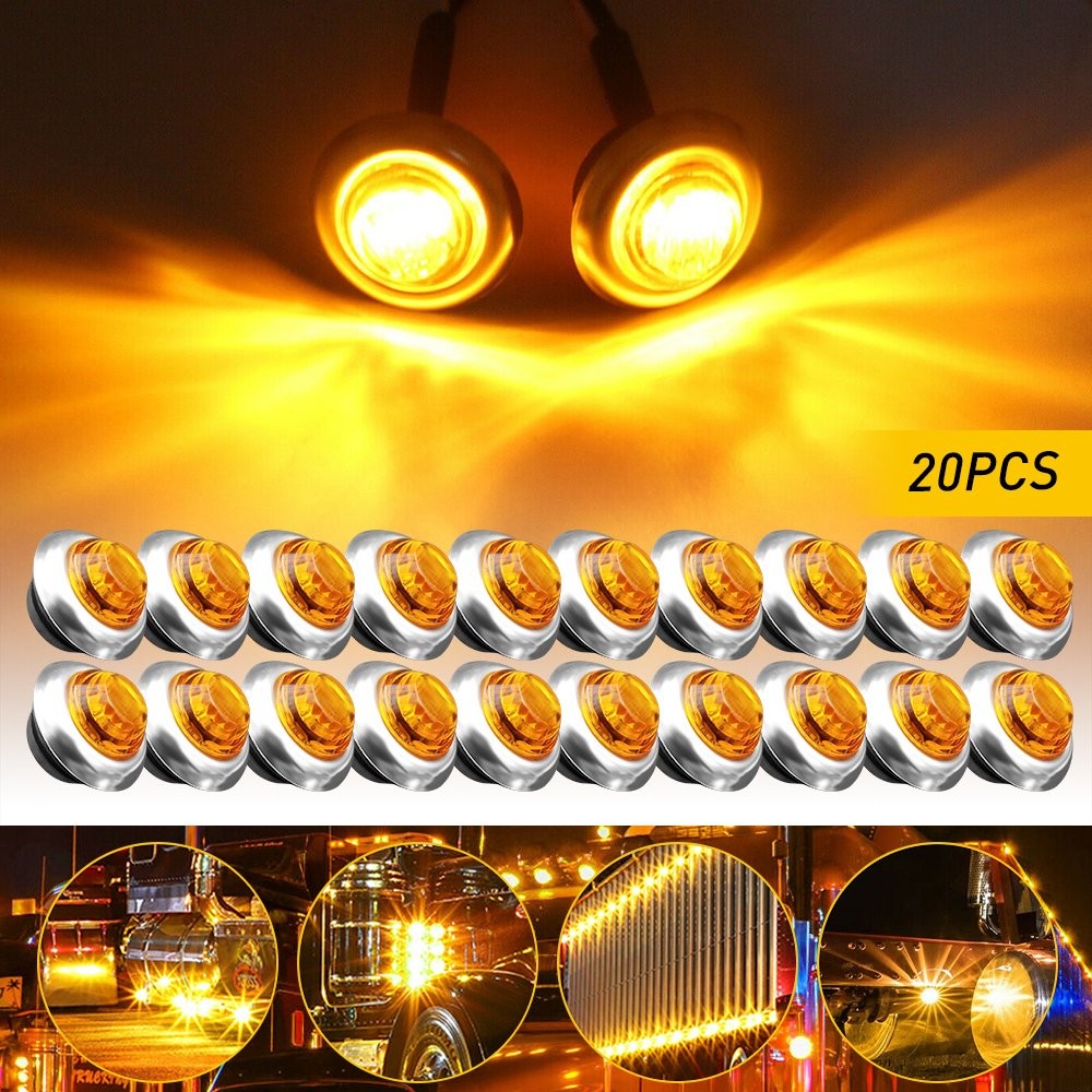 20X 3/4″ Car Truck Trailer Round Amber LED Side Light Marker With Stailness Base
