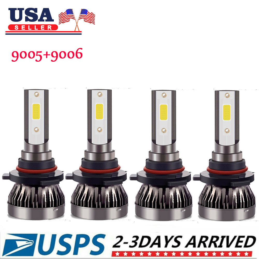 4x 2SIDE 9005 9006 LED Headlight Kit Combo Bulb 6500K High Low Beam Super White
