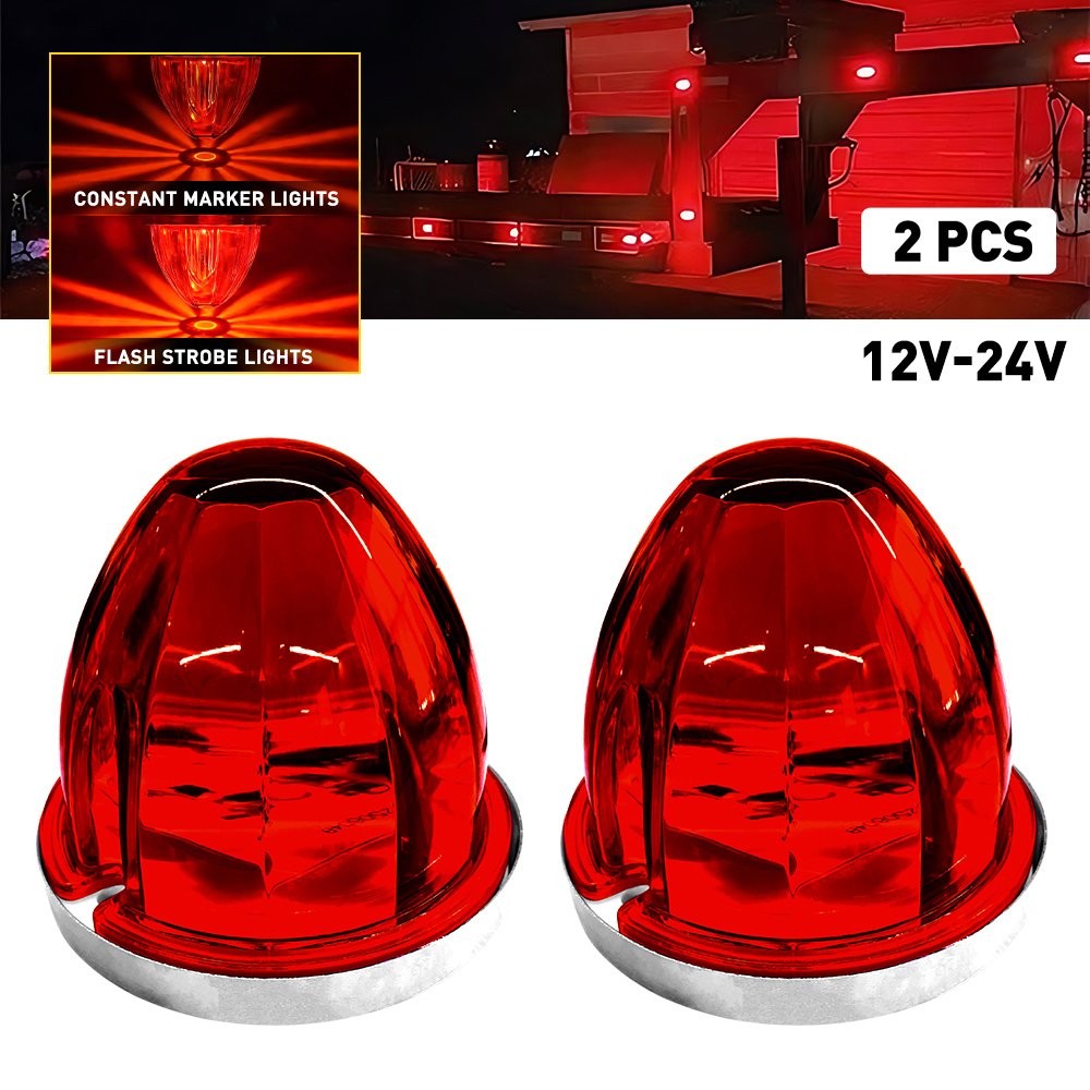 2x Red Flash LED Watermelon Lights For Truck Trailer Round Side Marker Lamps 12V