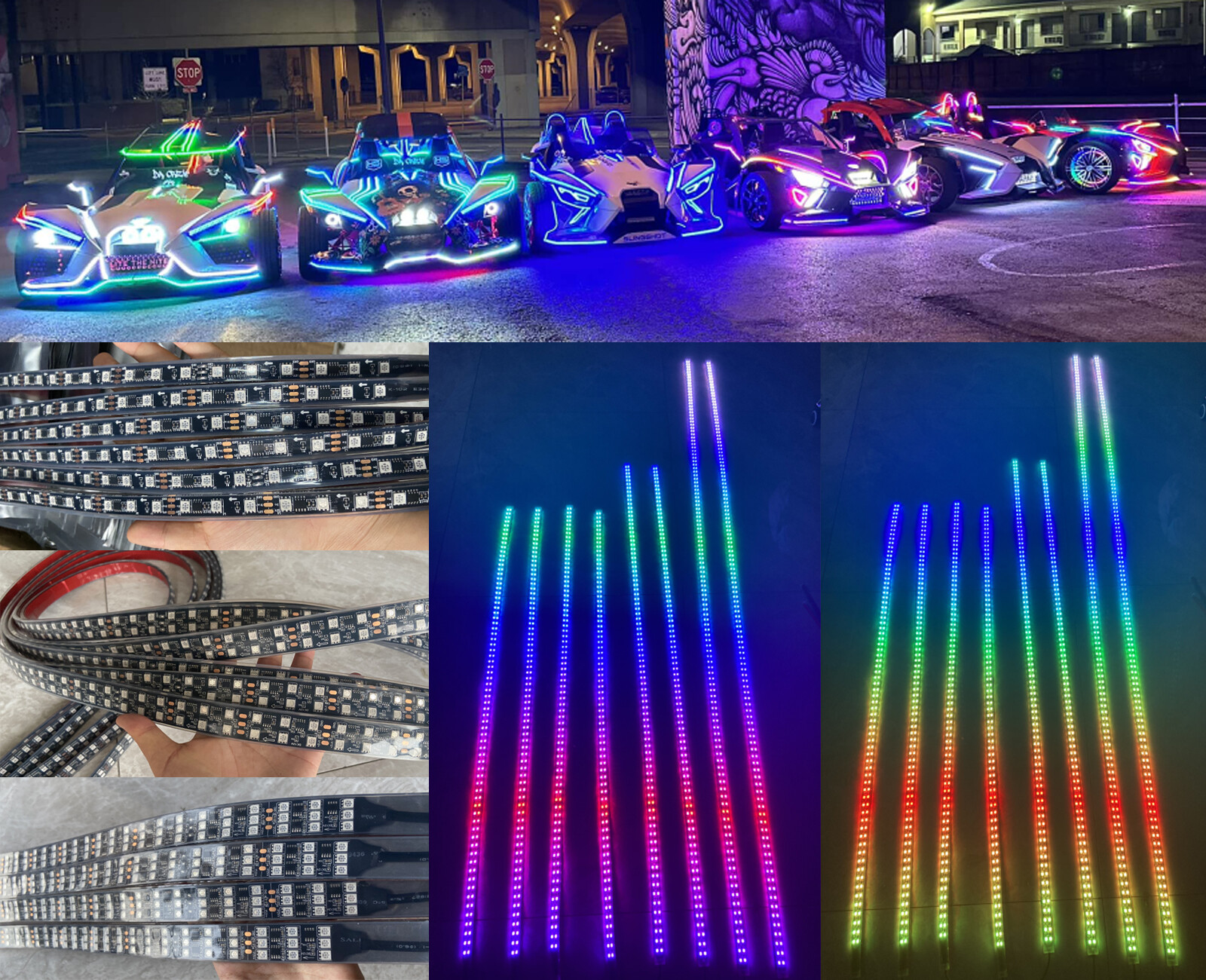 16PCS Triple Row 1/2/3/4/5/6.5FT Treble LEDs CHASING Slingshot Hood Light Strips