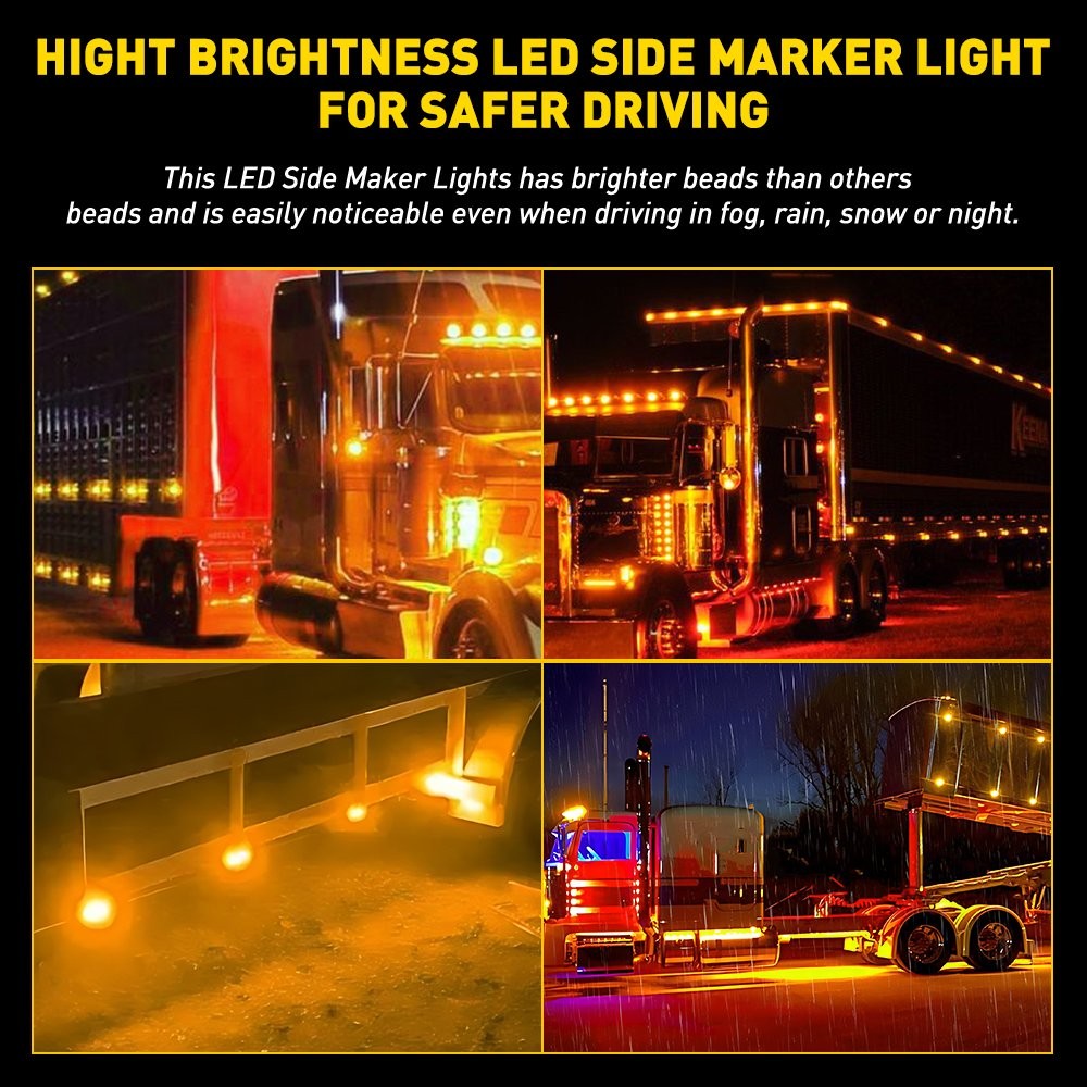 Fit Freightliner Truck Amber LED Clearance Identification Light Clear Lens 2-20x
