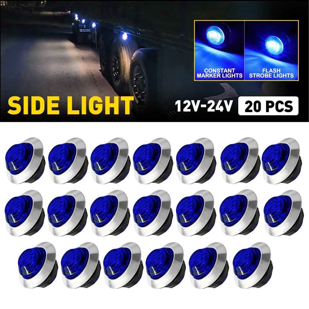 20X 3/4″ Inch Blue LED Dual Strobe Steady Marker Lights 12V Waterproof IP67 EPY
