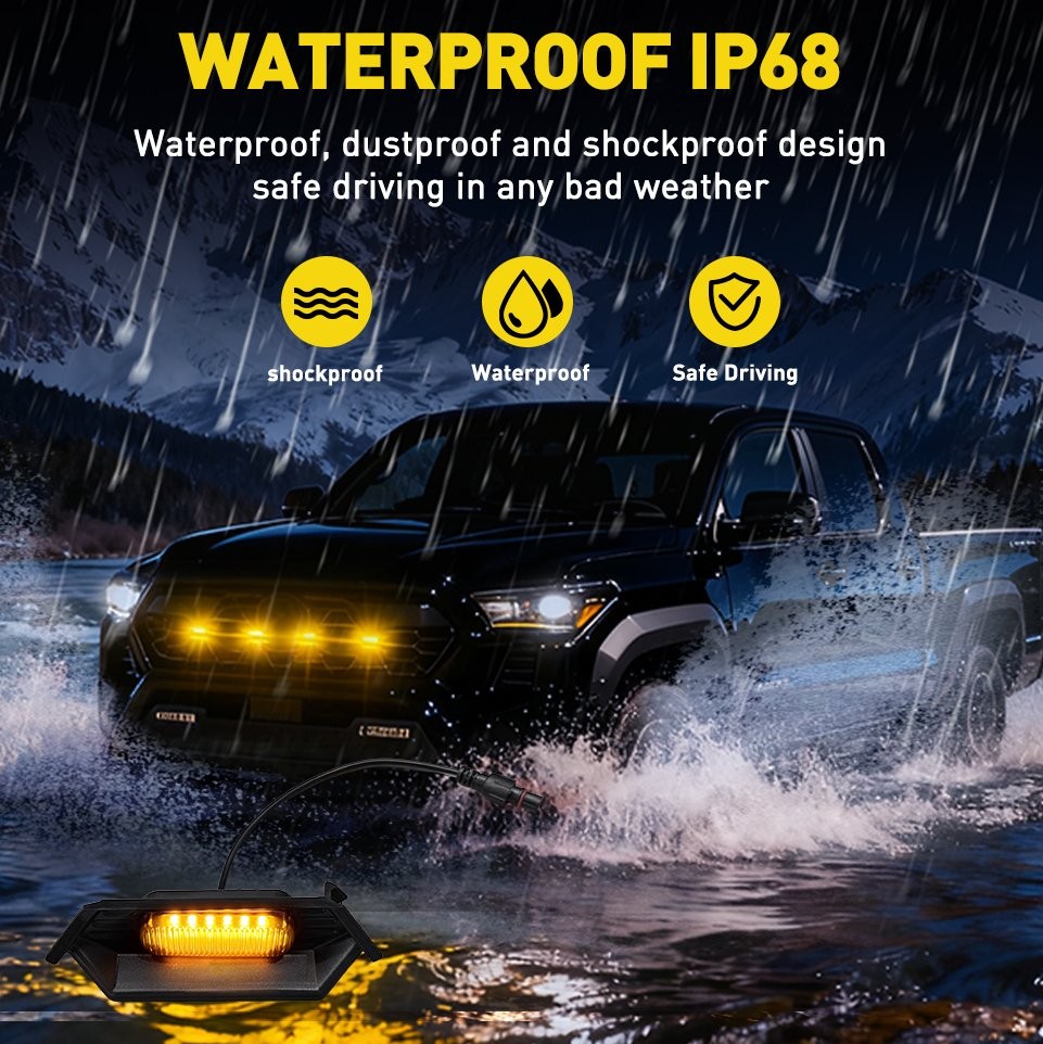LED DRL Front Bumper Grille Center Amber Light For 2024 2025 Toyota Tacoma TR D