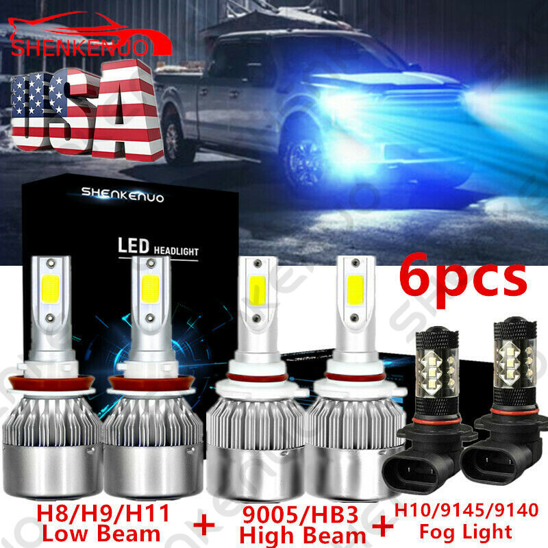 For 2015- 2019 Ford F-150 Ice Blue 8000k Full Front Headlight + Fog Light Bulbs