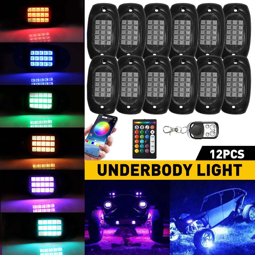 12/2Pods RGB LED Rock Lights Underbody Wireless APP Music Chasing Offroad ATV J