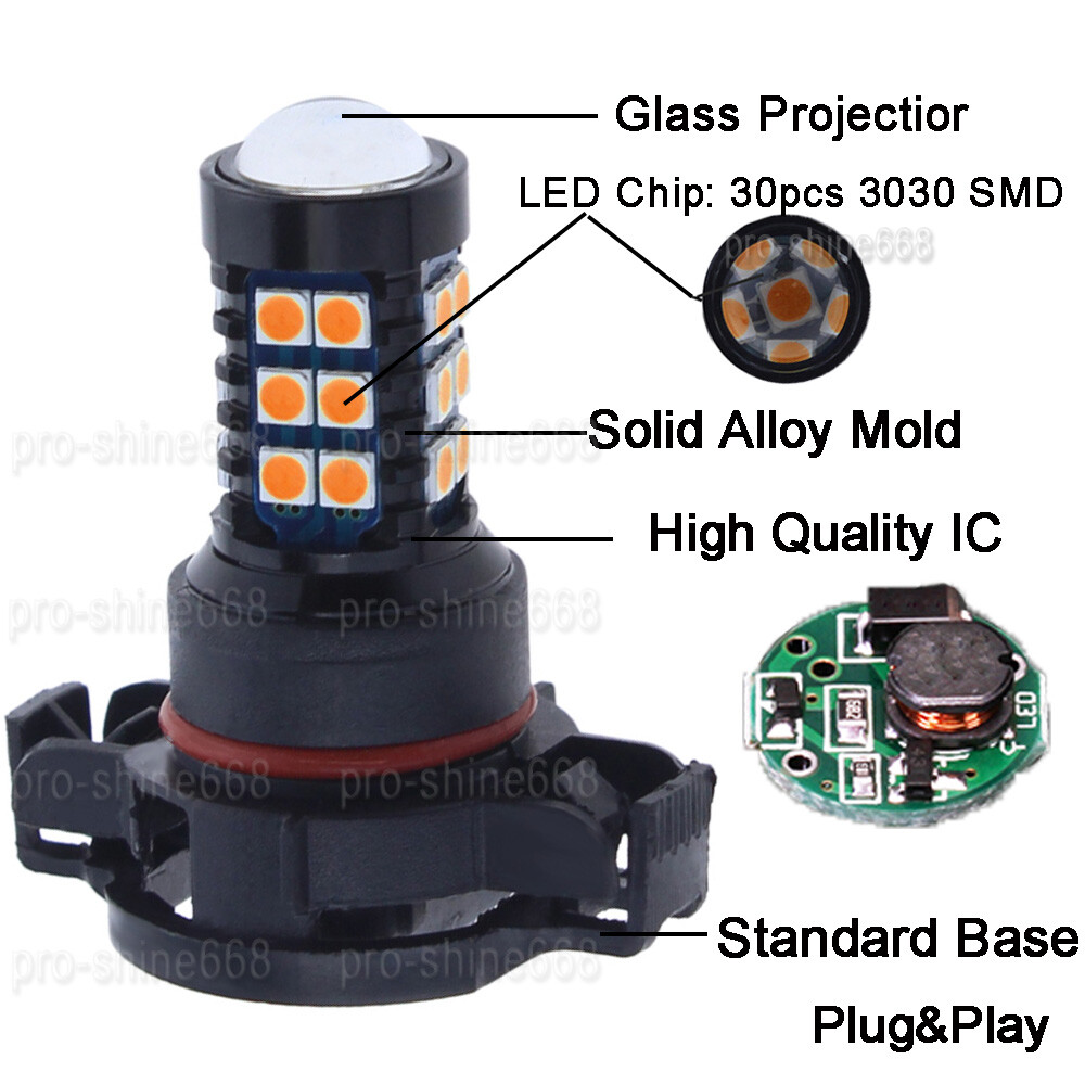 Amber Yellow LED Car Fog Driving Light Bulb Lamp 30SMD 3030 5201 9009 PS24W 5202