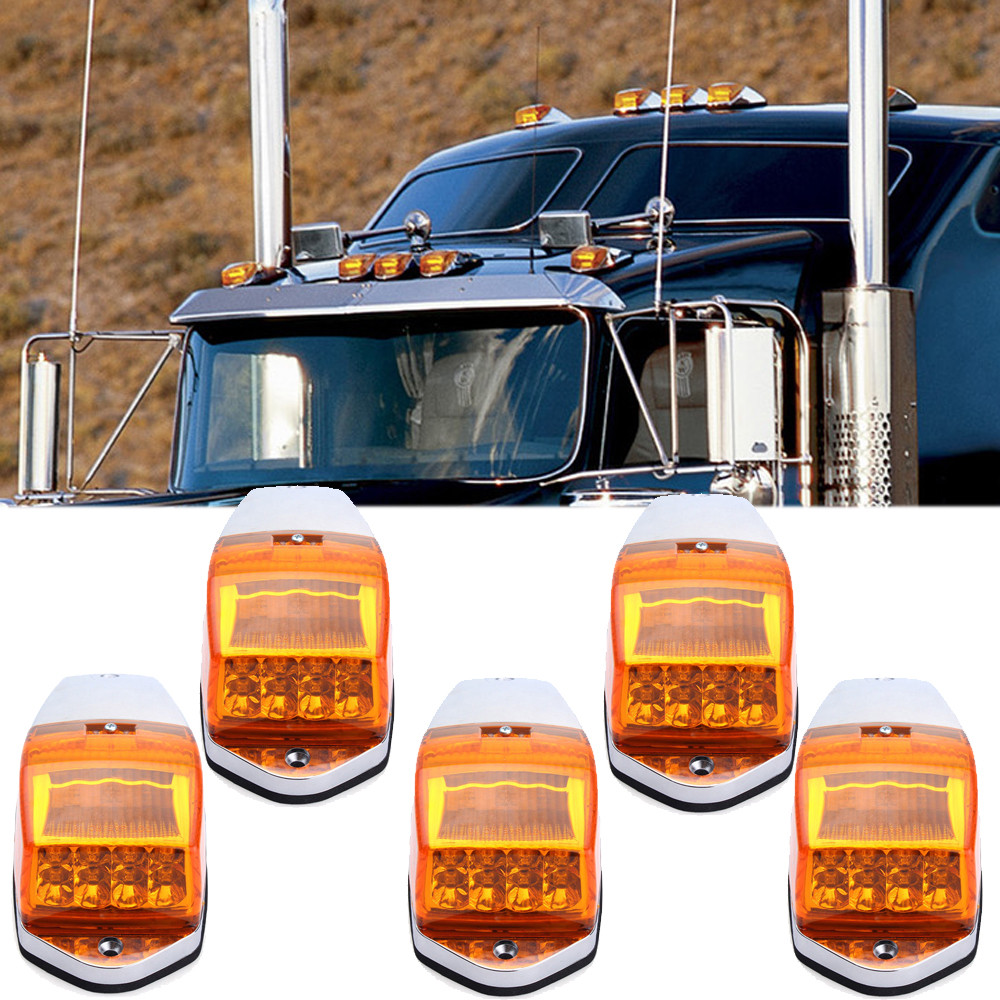 5x LED Amber Cab Roof Top Clearance Marker Running Light For Kenworth Peterbilt