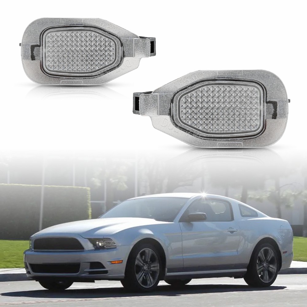 Front Left & Right White LED Clear Lens For 2013-2014 Mustang Under Mirror Lamps
