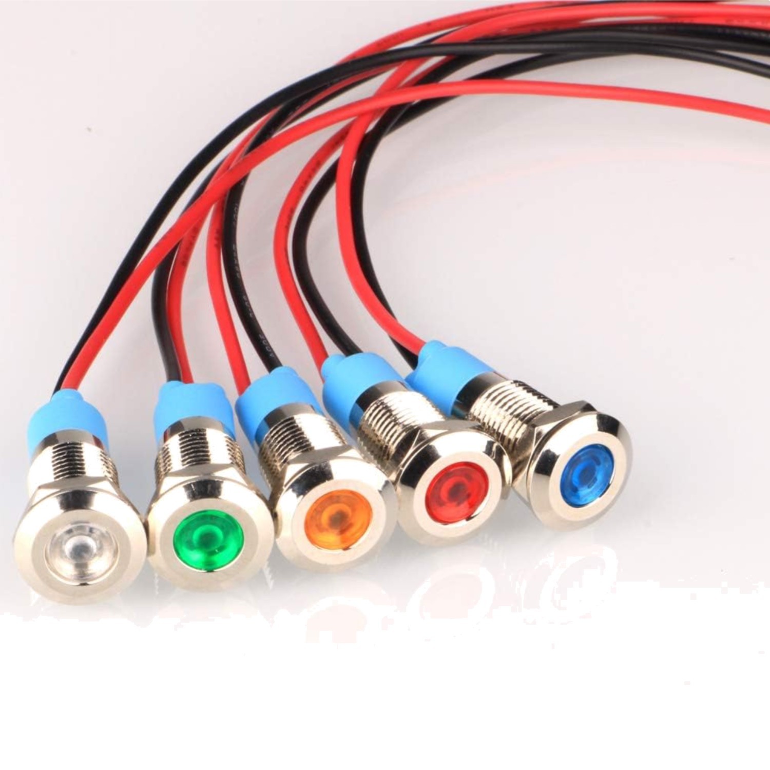 LED Indicator Light 8mm Waterproof AC/DC 12-24V Red Orange Blue Green White