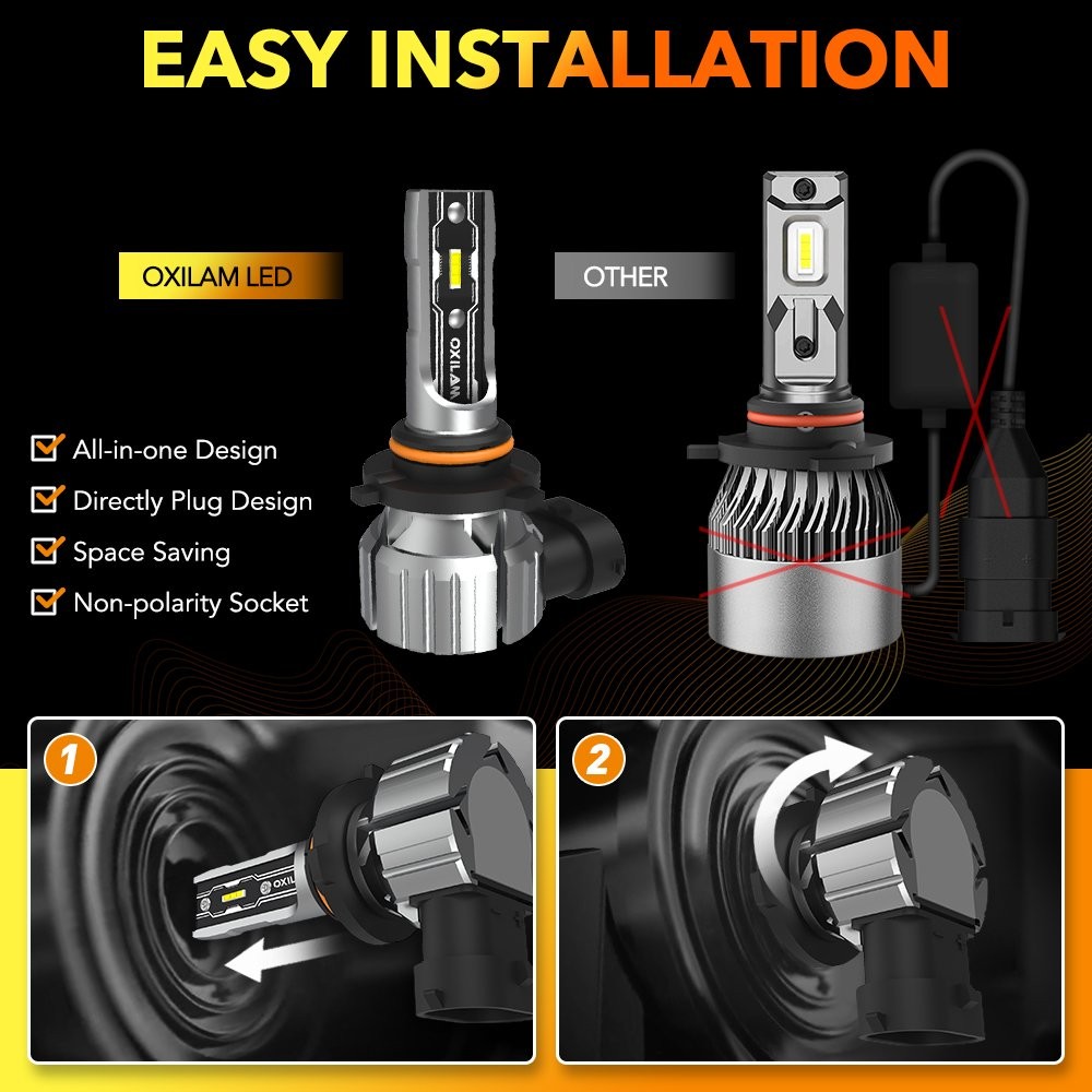 OXILAM 9005 HB3 LED Headlight Bulbs Super White 10000LM Kit High Low Beam CANBUS