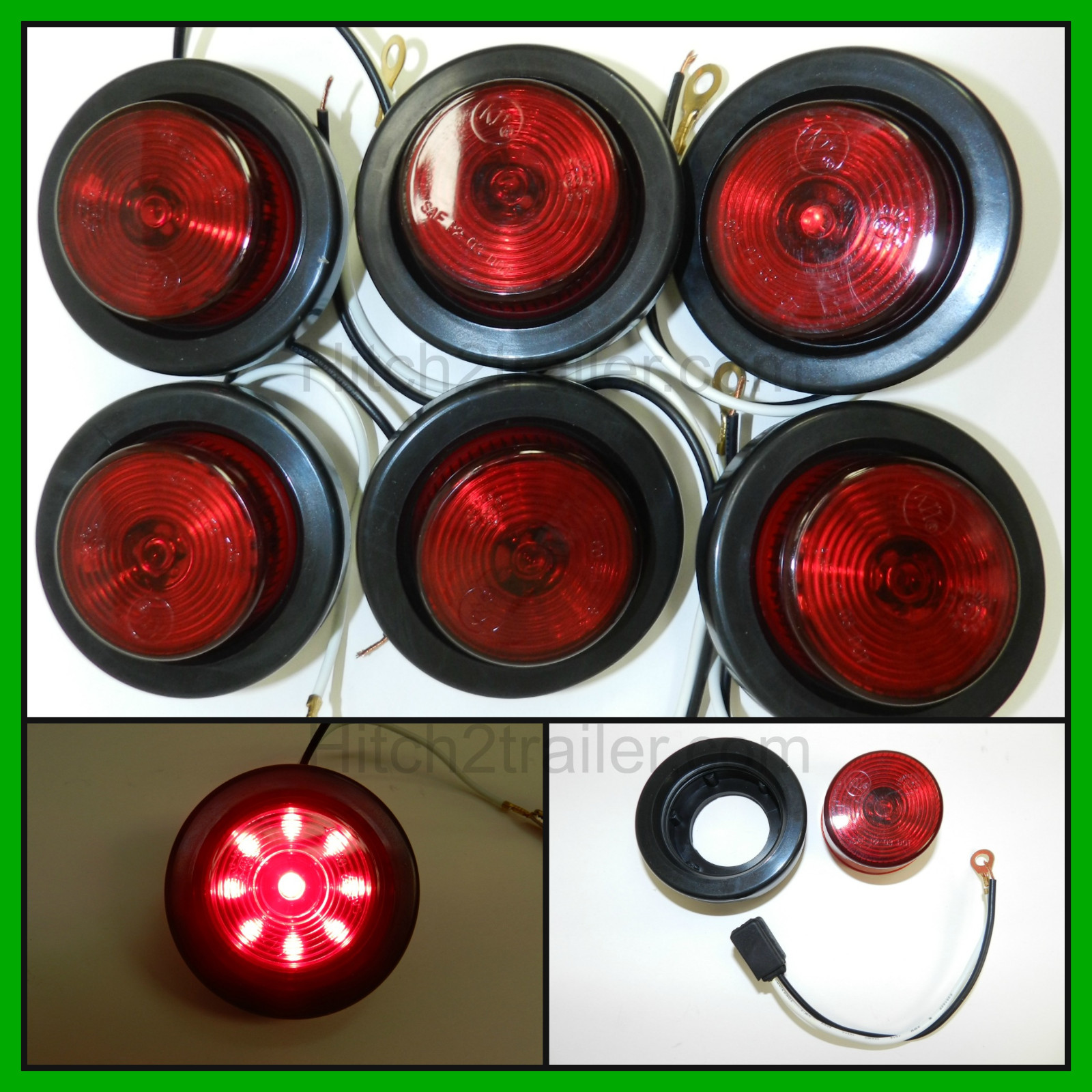 (6) RED 9 LED Light Trailer 2″ round,w/2 plug, Grommet Clearance marker 2.0″