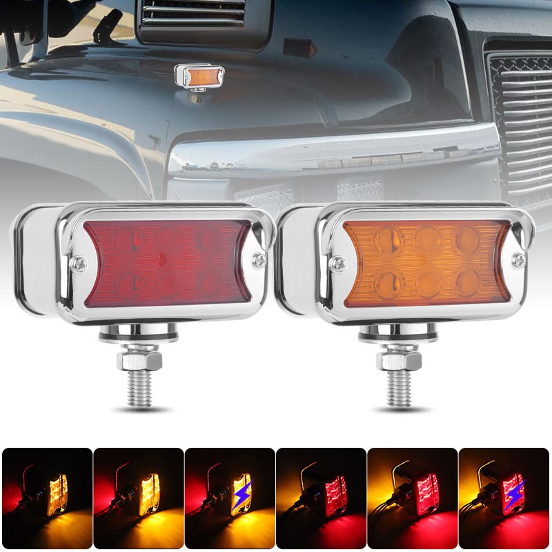 2X 57 LED Red/Amber Fender Semi Truck Pedestal Lights Turn Signal Tail Dual Face