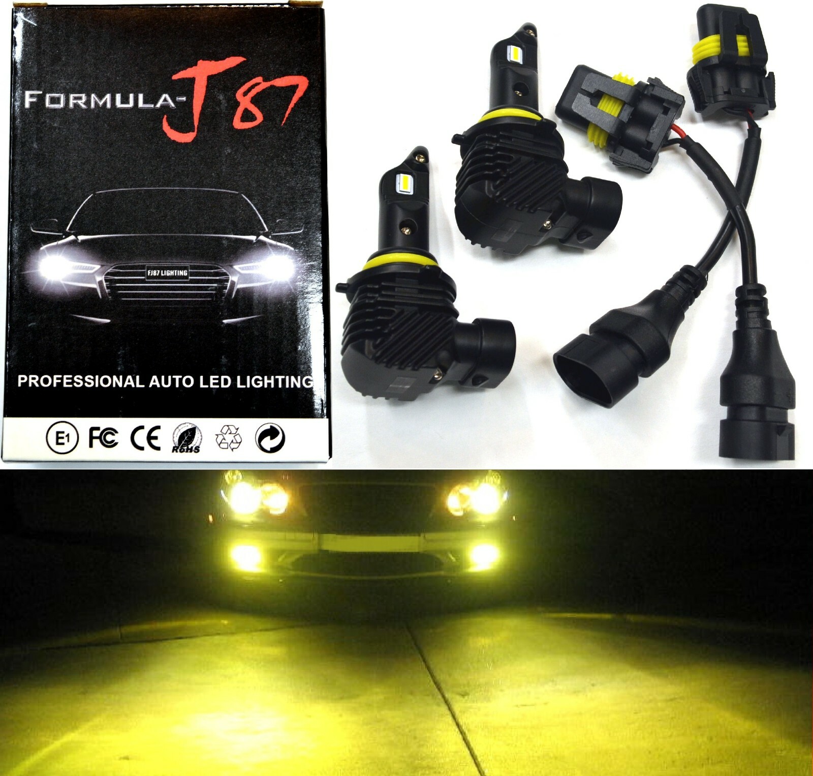 LED Kit M10 100W 9012 HIR2 3000K Yellow Two Bulb Headlight Dual Beam Replacement