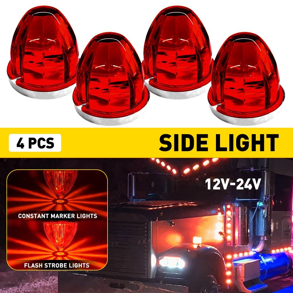 4X Red LED Watermelon Light Side Marker Truck Trailer Turn Signal Light 12-24V H