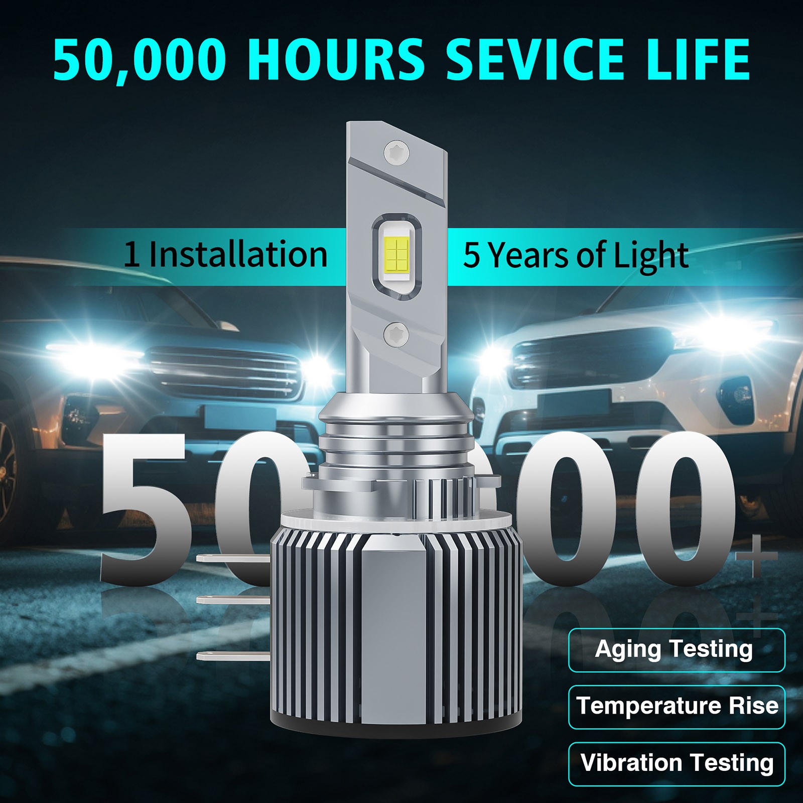 H15 H7 LED Headlight Bulbs High / Low Beam 6500K Xenon White Bright 720000LM