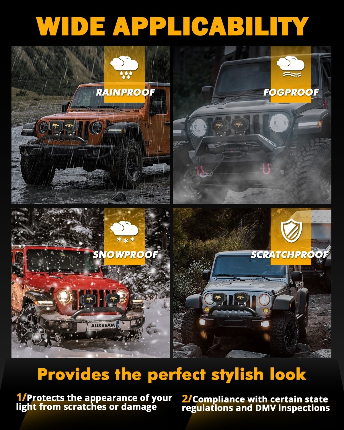 2x AUXBEAM 4″ Amber LED Pods Light Bar Flood Driving Lights + 2x Covers for Jeep