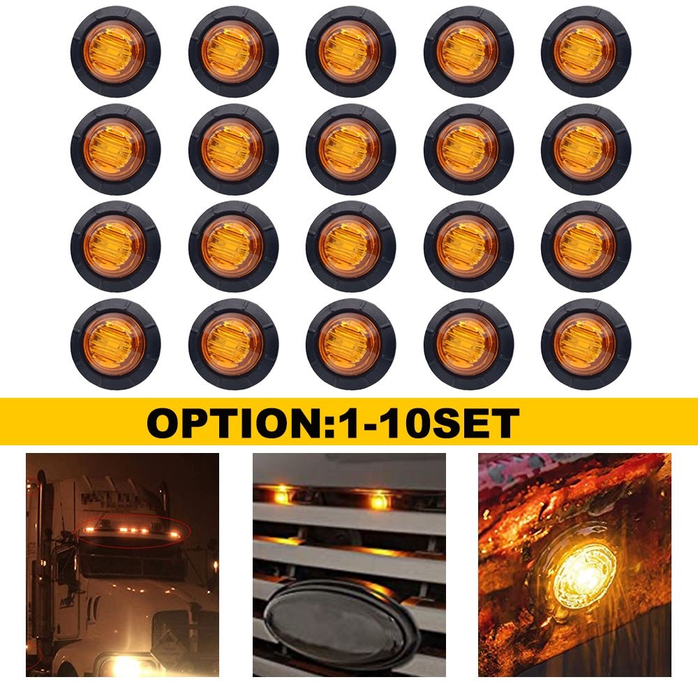 3/4″ Round Truck Trailer Side Marker Lights Amber Bullet LED Clearance 10-100x