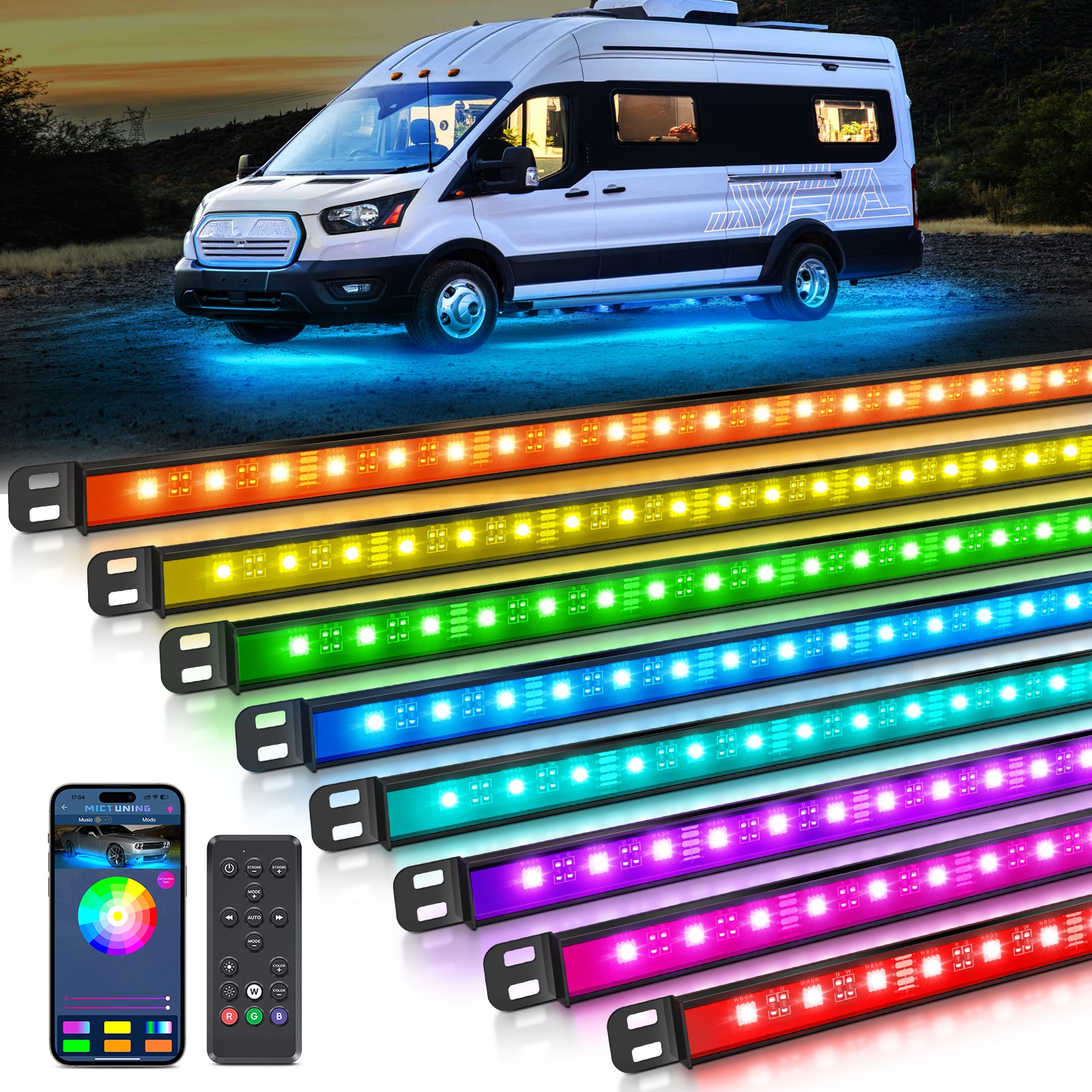 8PCS RGBW Underglow Light Bars for RVs,Exterior Neon Underbody LED Light strips