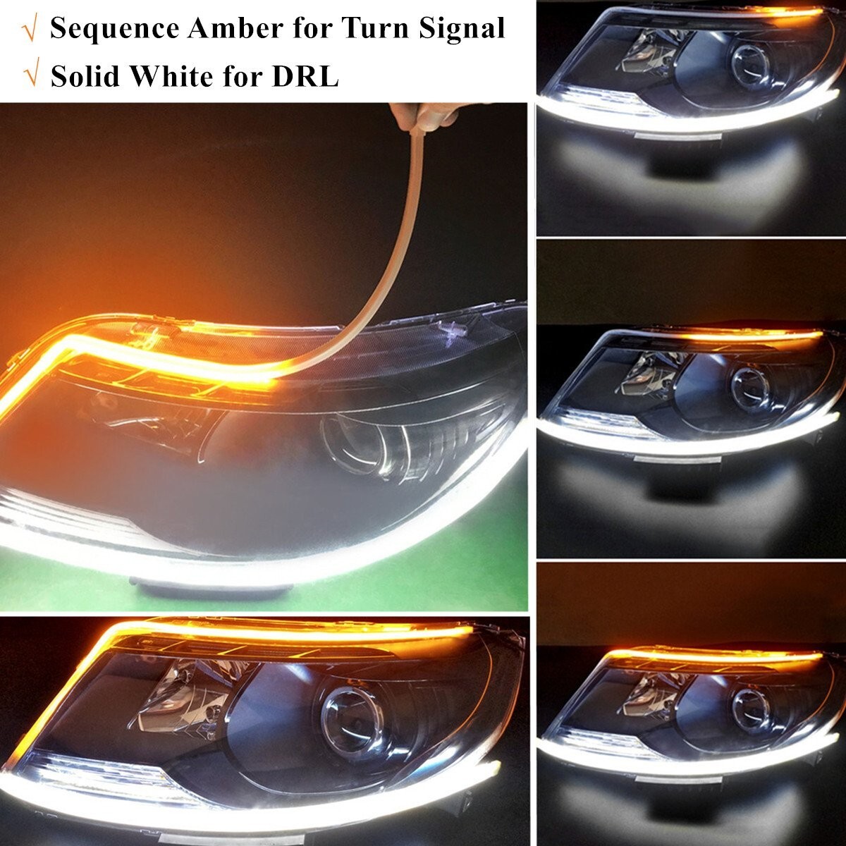23.6″ Flexible Switchback DRL Light Strip Amber Flow Turn Signal Car Headlights
