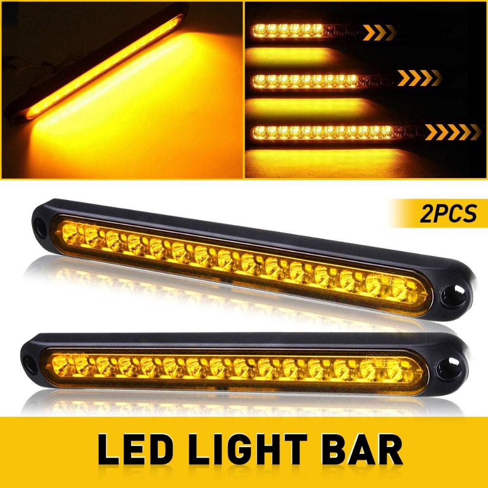 2X Amber 15 LED Flowing Turn Signal Brake Rear Stop Tail Light Bar Trailer Truck