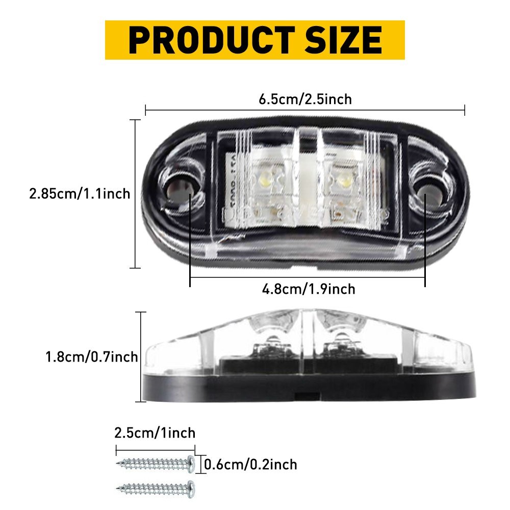 10x Pure White LED Light Thin Clearance Side Marker Light Lamp 2.5″ Bright CUS